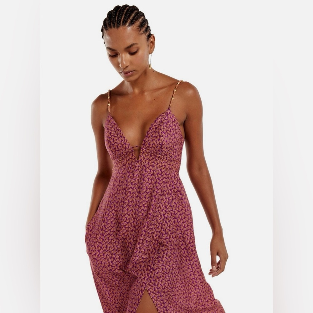 Vix Paula Hermanny Luri Plum Rute Gold Beaded Rope Straps Long Dress